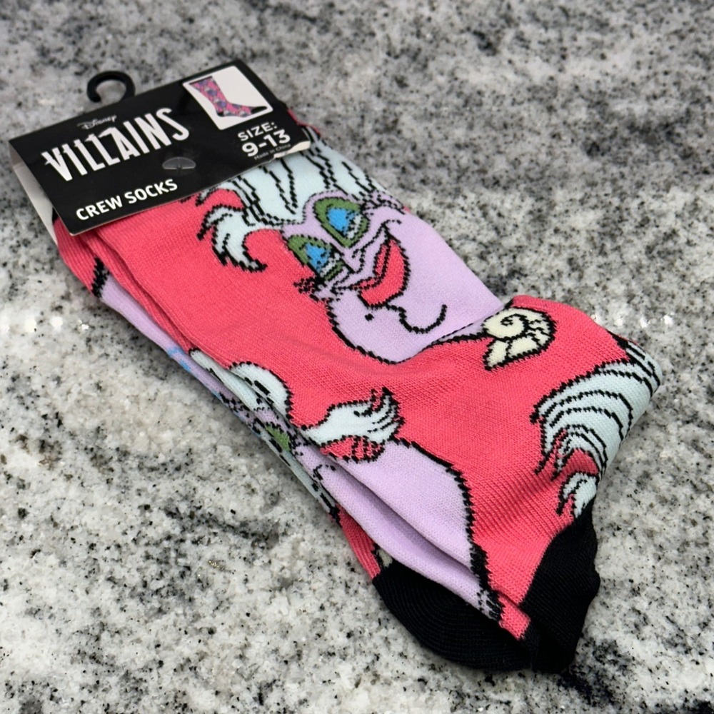 Disney Villains Unisex 9-13 Crew Socks Pink Ursula Little Mermaid Sea Witch NWT